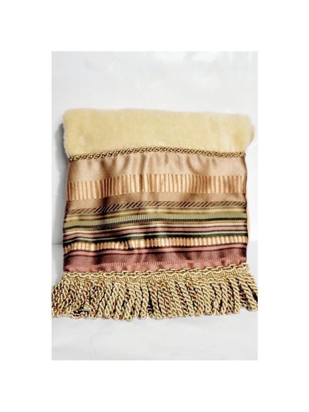 Vintage Croscrill Carrington Aqua Cotton Bath Towel Gold Fringed Trim